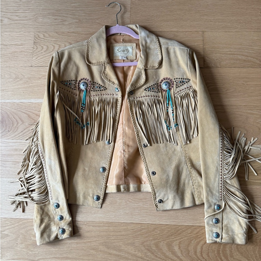 Scully Tan Leather Western Jacket with Fringe